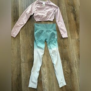 Gymshark seamless set crop top long sleeve pink and seamless leggings small